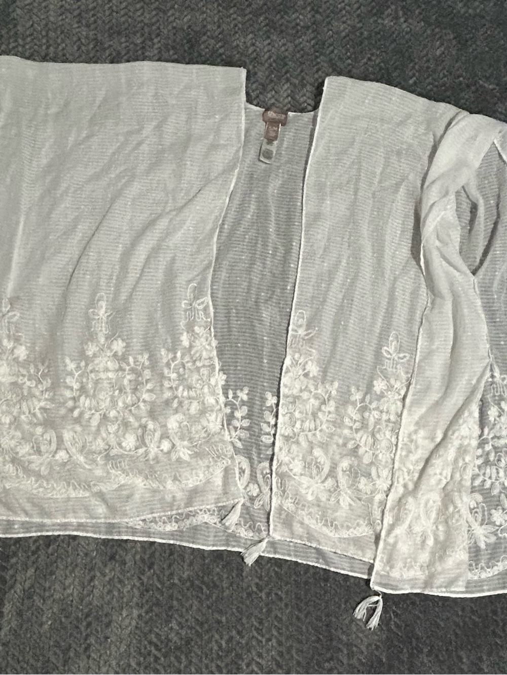 Chico's Lightweight white Embroidered Open Front poncho